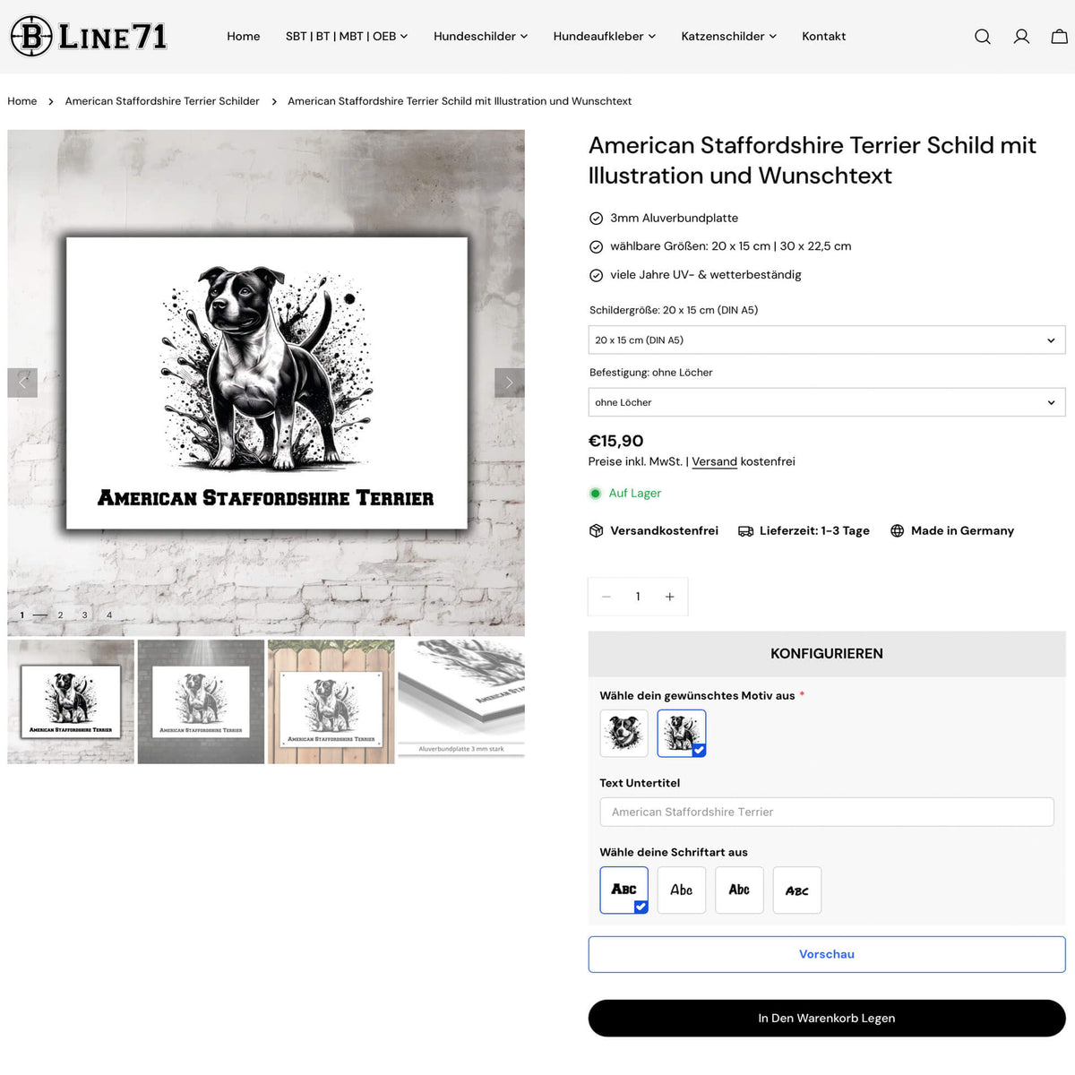 American Staffordshire Terrier Schild mit grosser Illustration Konfigurator
