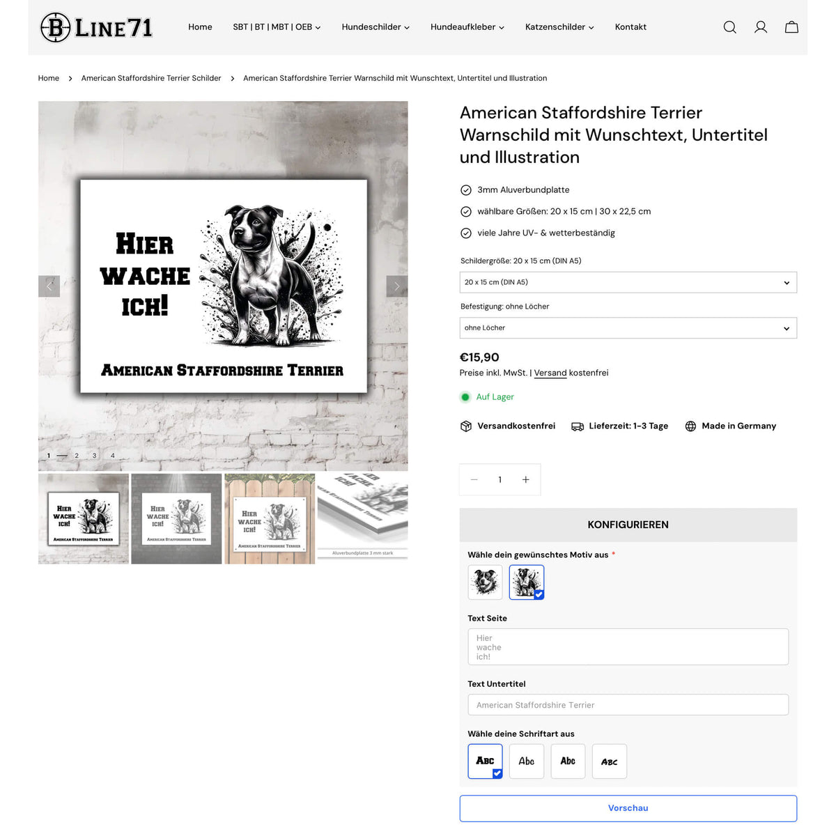 American Staffordshire Terrier Warnschild mit Illustration Konfigurator