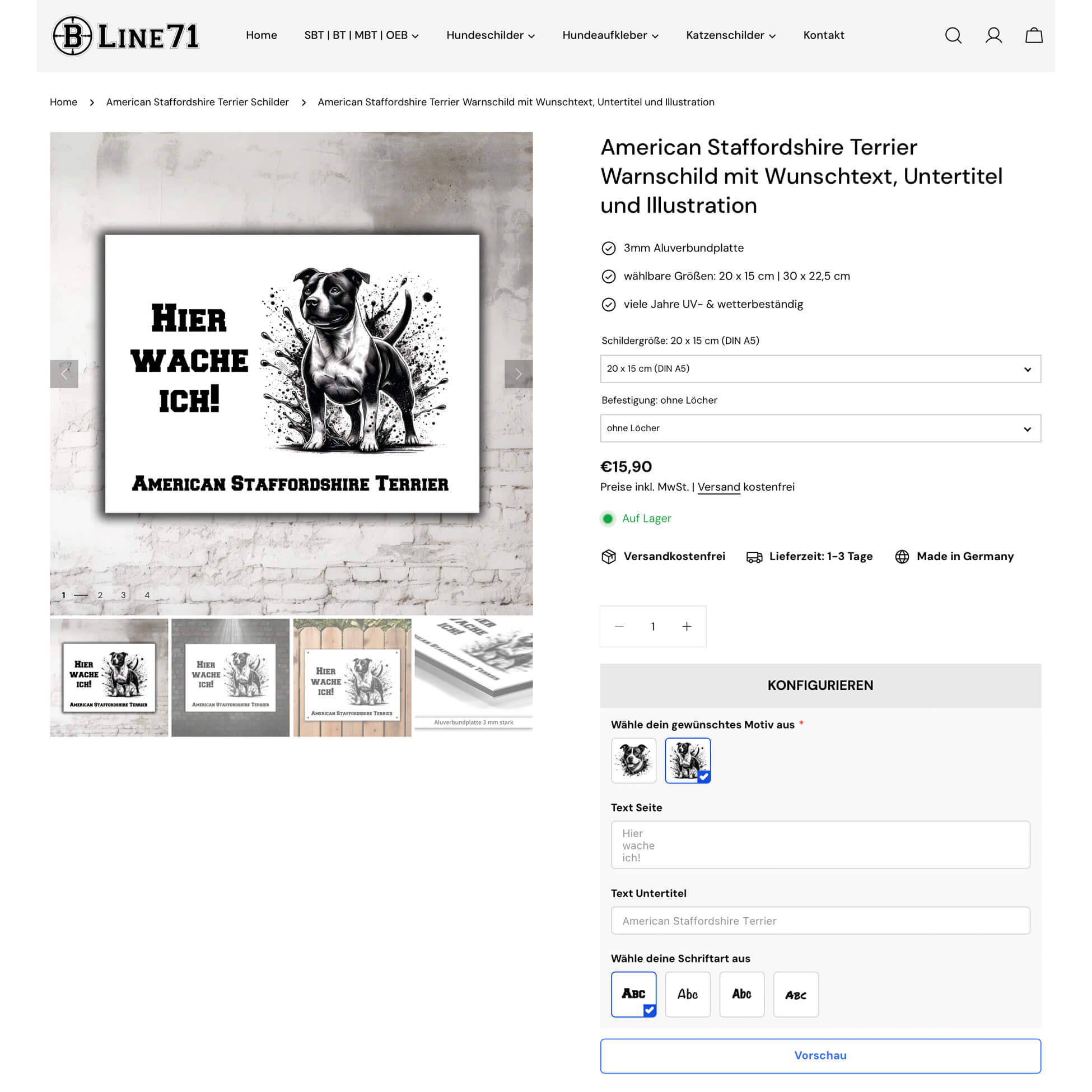 American Staffordshire Terrier Warnschild mit Illustration Konfigurator