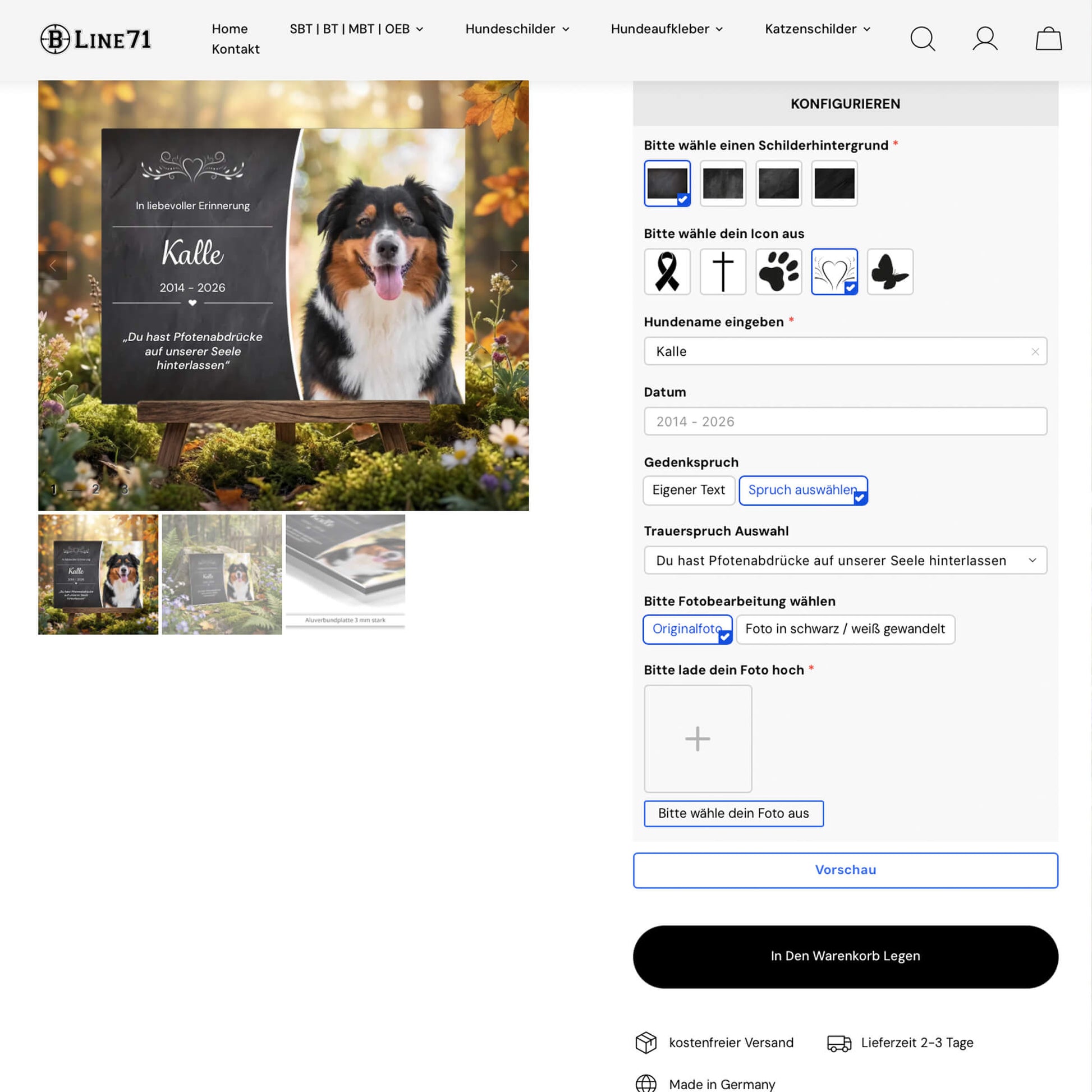 Erinnerungsschild Hund Konfigurator
