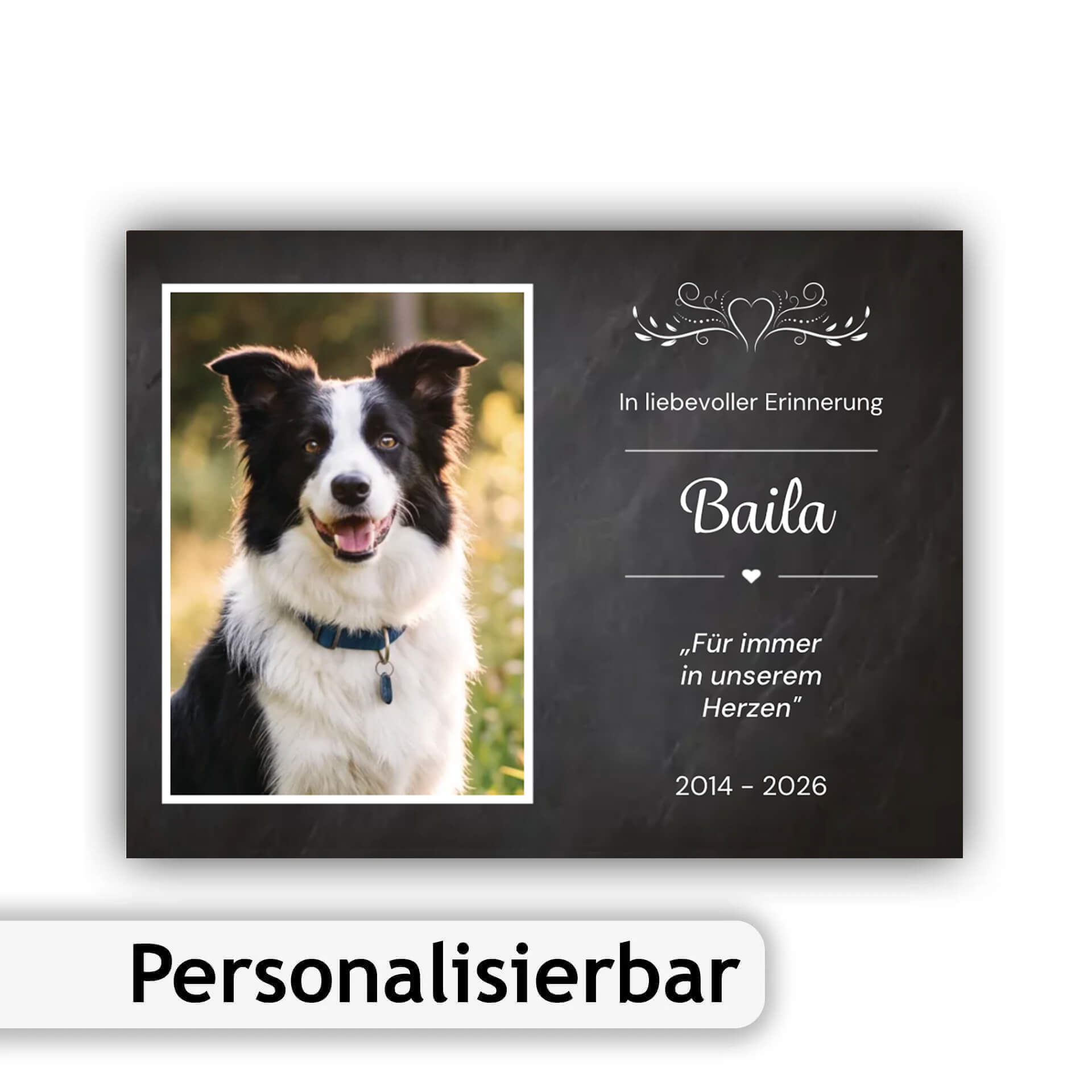 Hunde Gedenktafel mit Foto Wunschtext