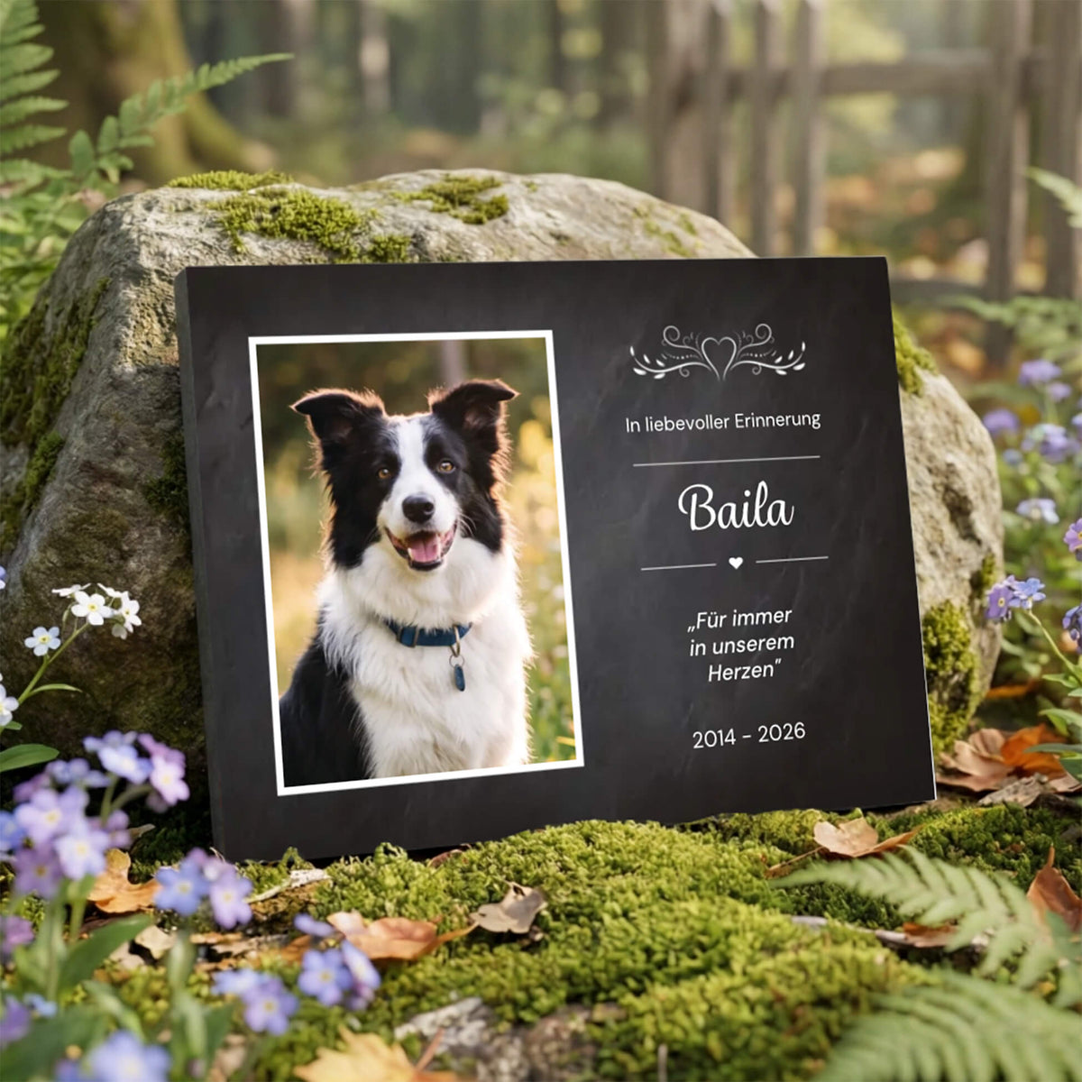 Hundegedenktafel mit eigenem Trauerspruch