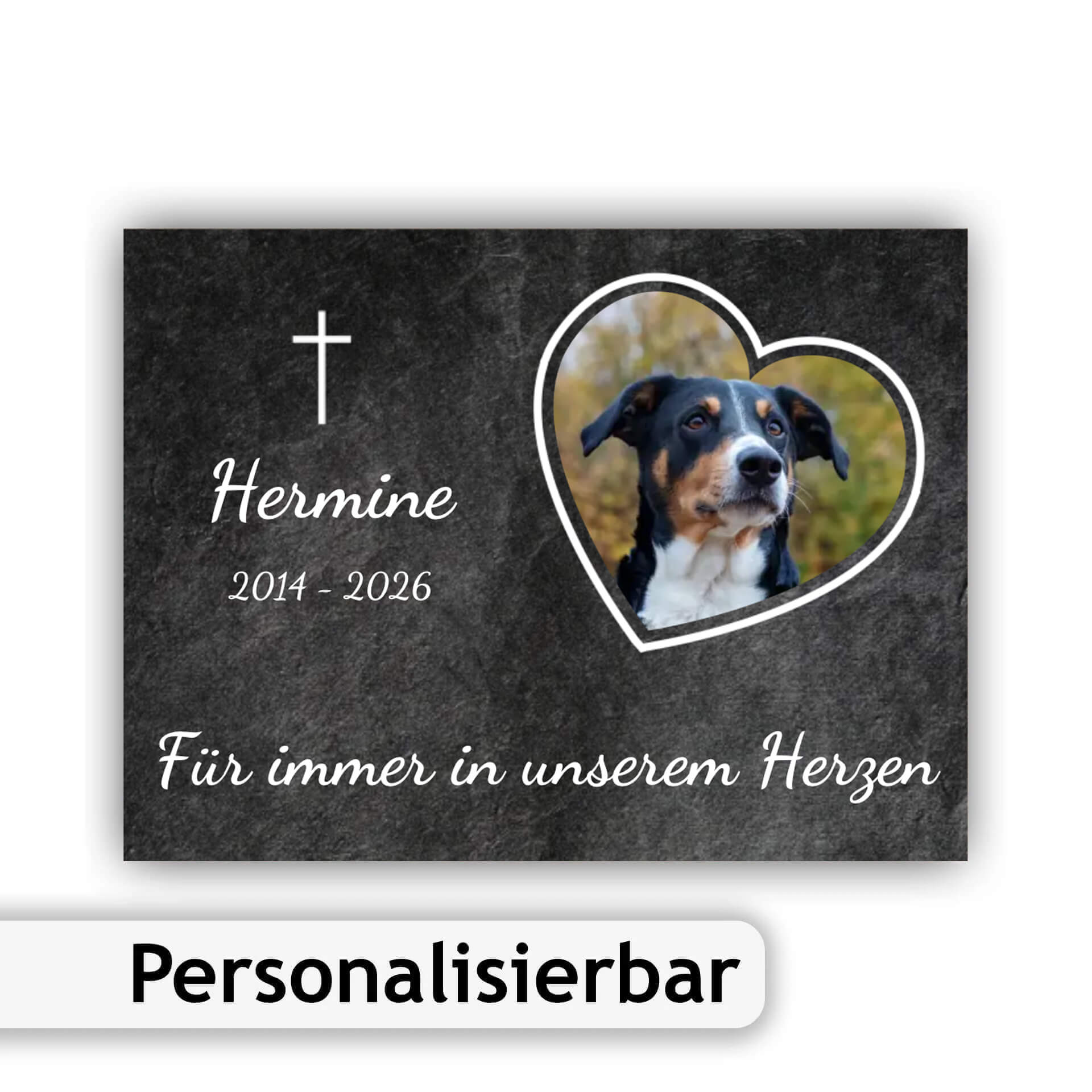 Personalisiertes Hunde Trauerschild mit Foto in Herzform