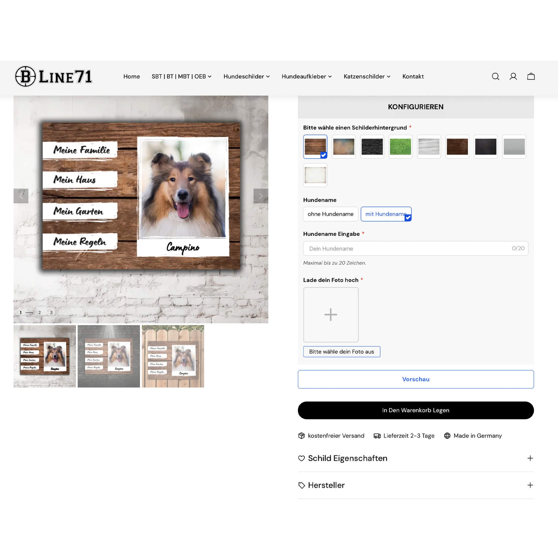 Hundeschild mit Foto namen konfiguration