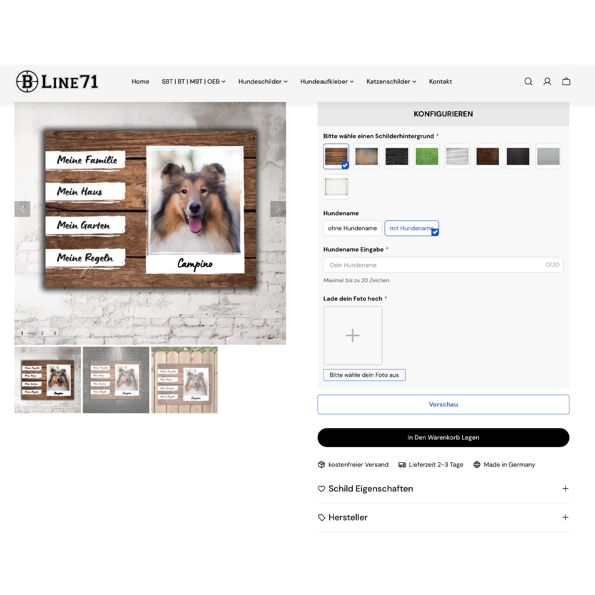 Hundeschild mit Foto namen konfiguration