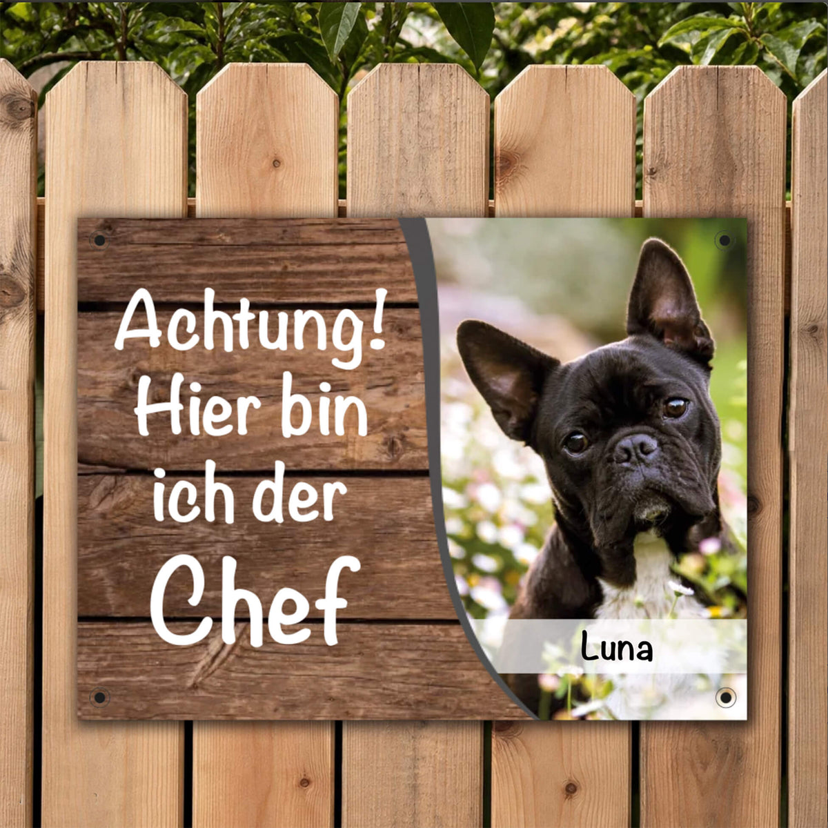 hundeschild mit Spruch Foto Name Gartenzaun