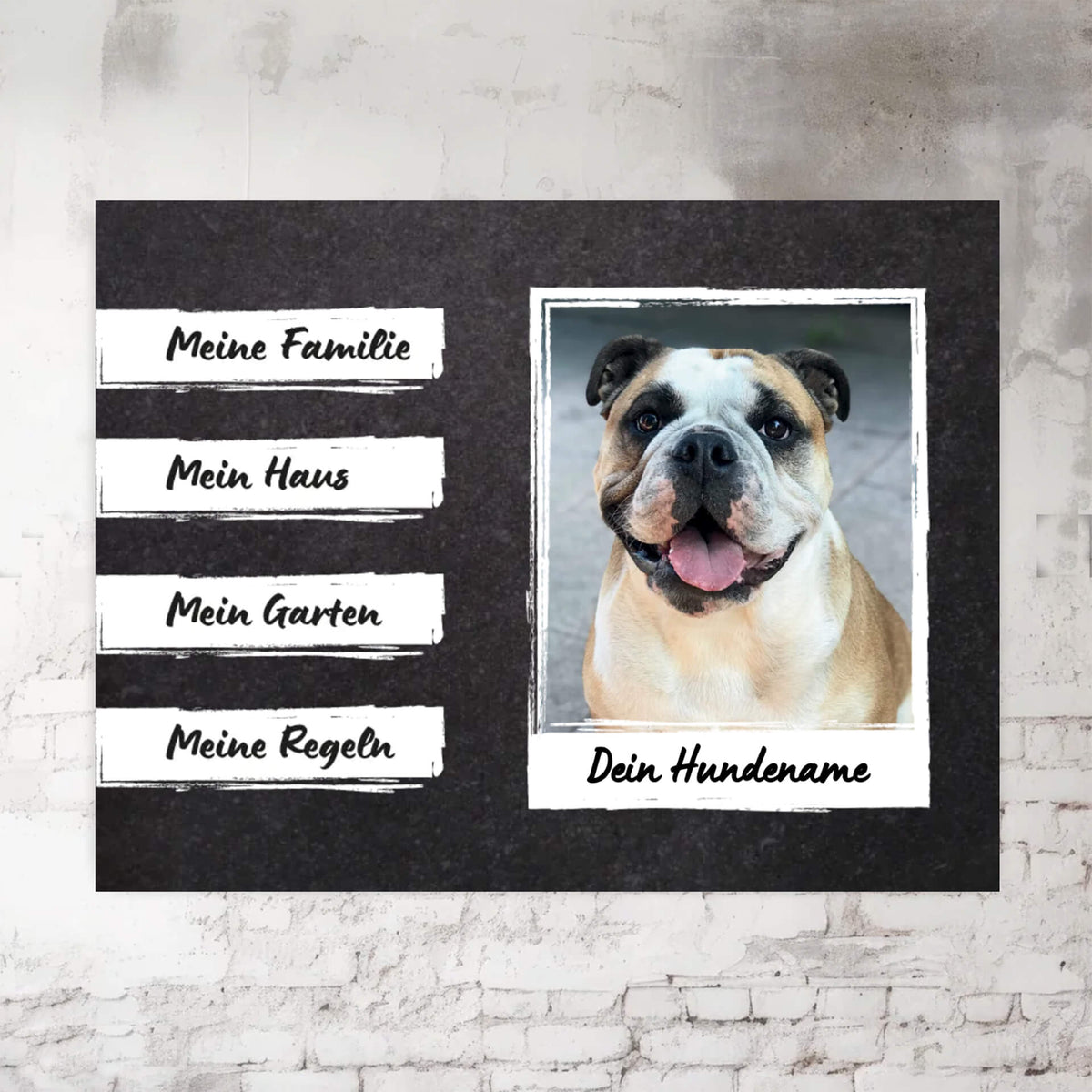 old english bulldog schild personalisiert foto name dunkler Hintergrund