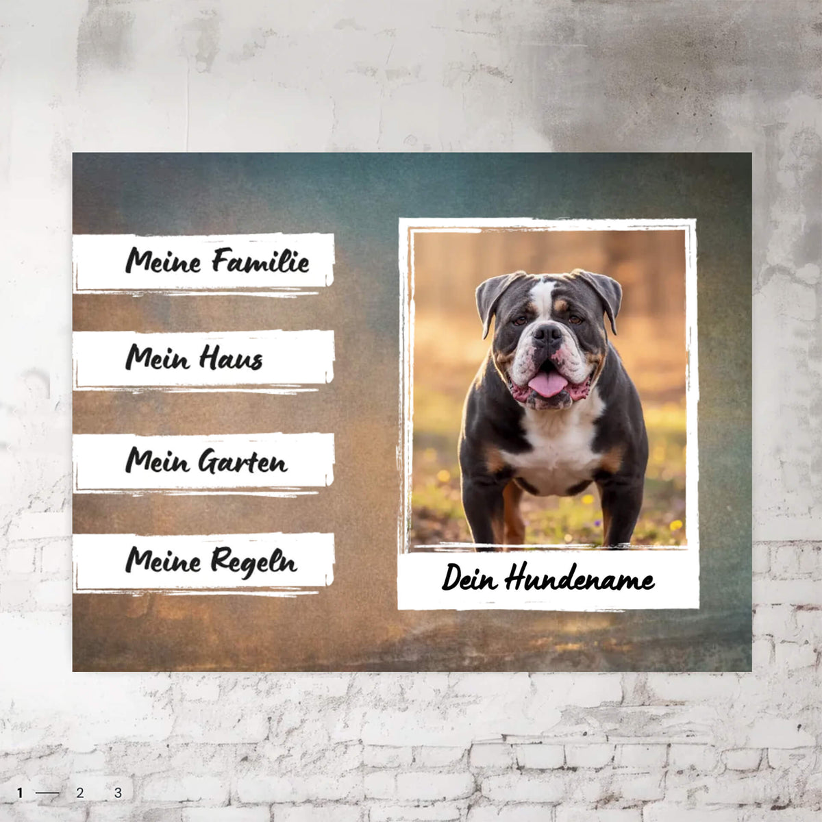 old english bulldog schild personalisiert foto name farbverlauf