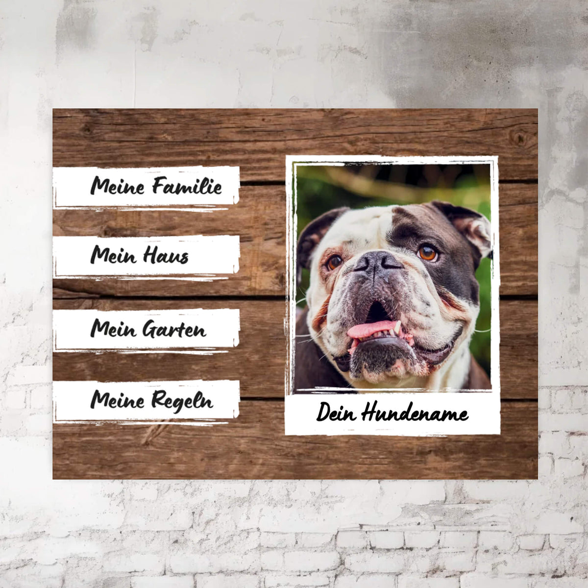 old English bulldog schild personalisiert foto name holzhintergrund