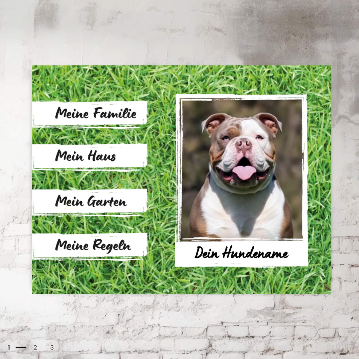 old english bulldog schild personalisiert foto name rasenhintergrund