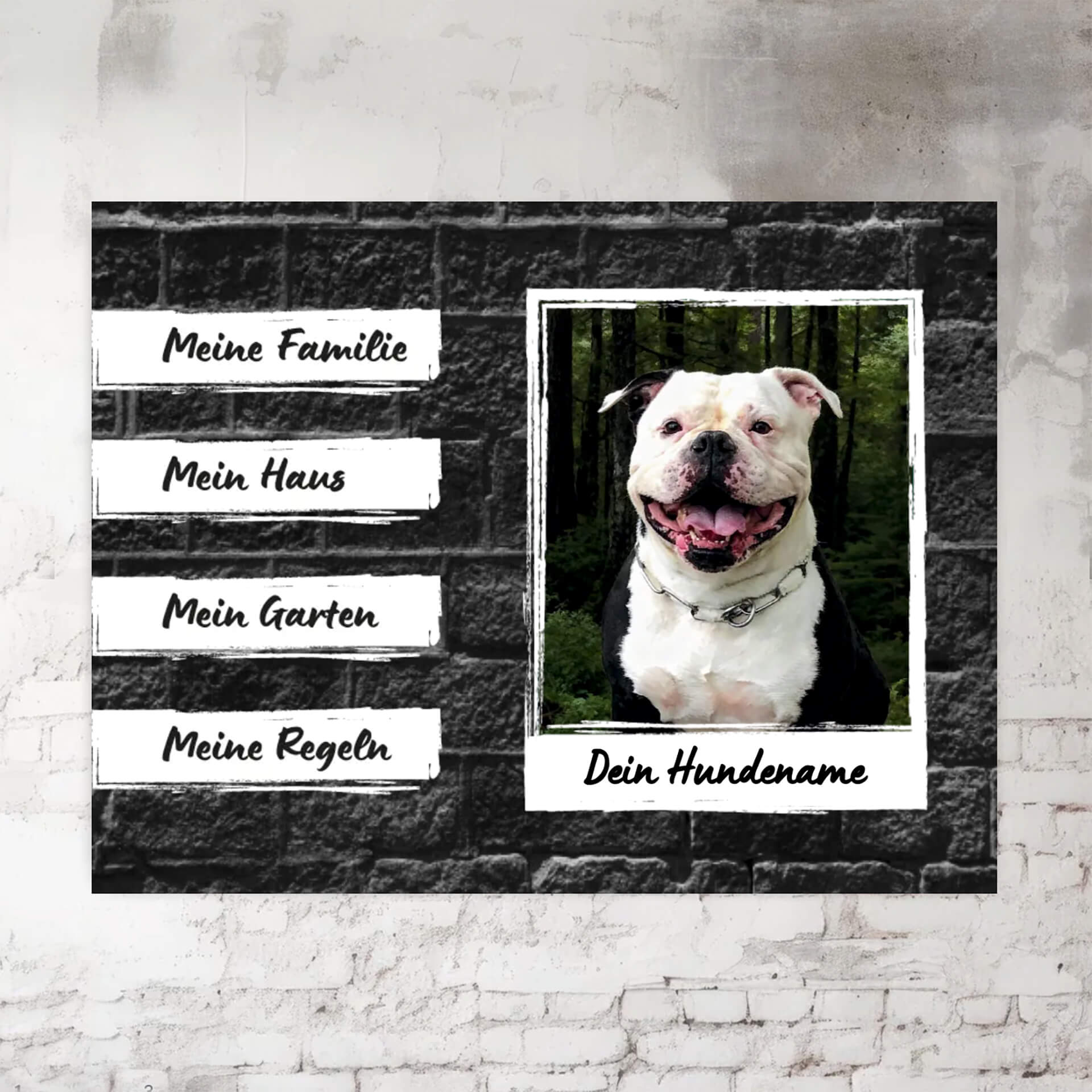 old english bulldog schild personalisiert foto name steinhintergrund